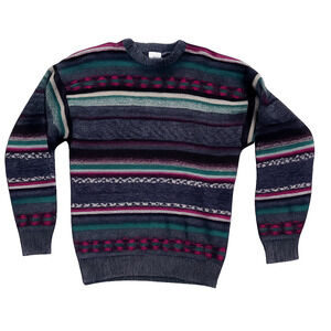 Vtg 80s 90s Cambridge‎ Classic Unisex Knit Sweater Geometric Grandpa Core Lg